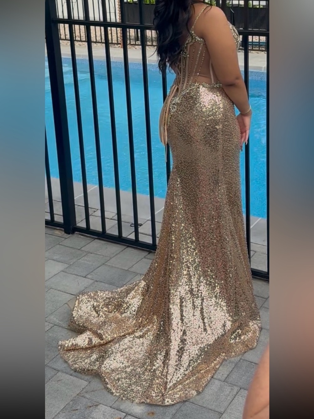 Ellie Wilde Gold Sequin Prom Gown